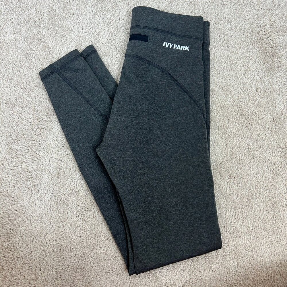 Ivy Park Leggings Womens XS Gray Full Length Zipper Pocket Scuba Material Ladies